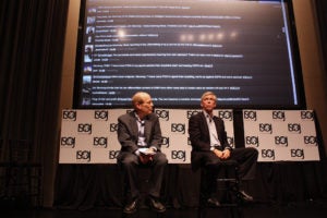 Glenn Frankel, director of the School of Journalism at UT-Austin, chairs Jim Moroney's, CEO of the Dallas Morning News, keynote speech at the 13th International Symposium on Online Journalism on Apr. 20, 2012. (Knight Center)