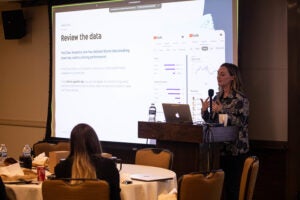 Woman at podium